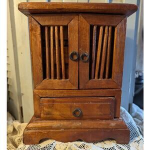 Vintage Indonesian wooden jewelry trinket box with 4 drawers